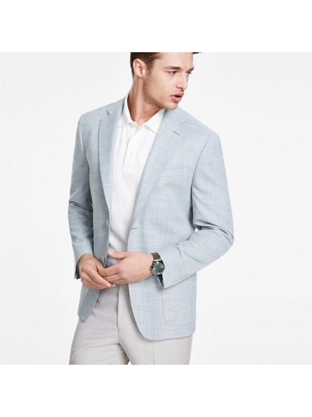 Calvin Klein Men's Solid Slim-Fit Soft Blazer Sport Coat Jacket Mint Green 38 S
